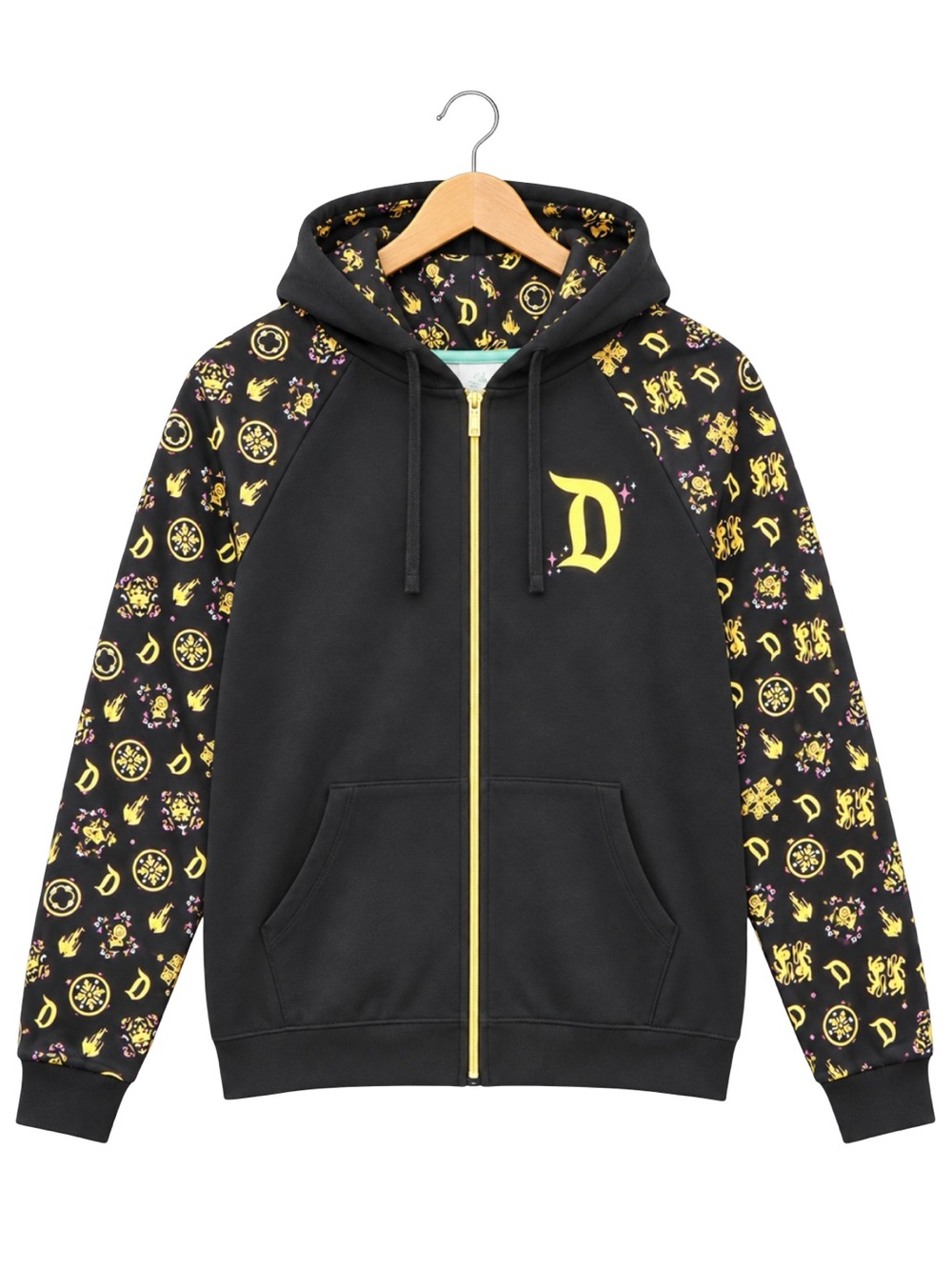 Disneyland Sleeping Beauty Castle Zip Up Hoodie large L Black Gold Foil Jacket